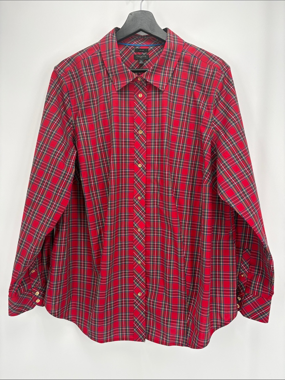 🤡 Talbots cotton Red Plaid non-iron blouse